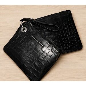 French Connection Black Croc Embossed 2-in-1 Double Wristlet Pouch NWT